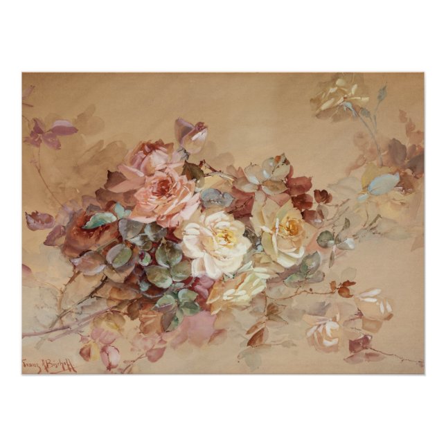 Póster Rosas rosadas y amarillas – Franz Bischoff (Anverso)