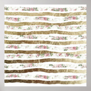 Póster Rosas rosados femeninos y falsas pinceladas del