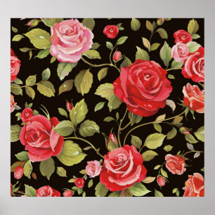 Póster Rosas rosas rosas: elegante patrón floral.