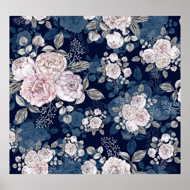 Póster Rosas rosas rosas oscuras azul: Vintage (Frente)