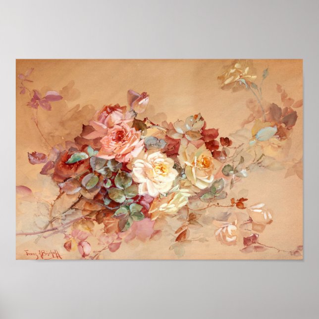 Póster rosas rosas rosas y amarillas (Frente)
