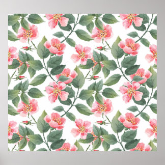 Póster Rosas silvestres acuarela Floral Seamless