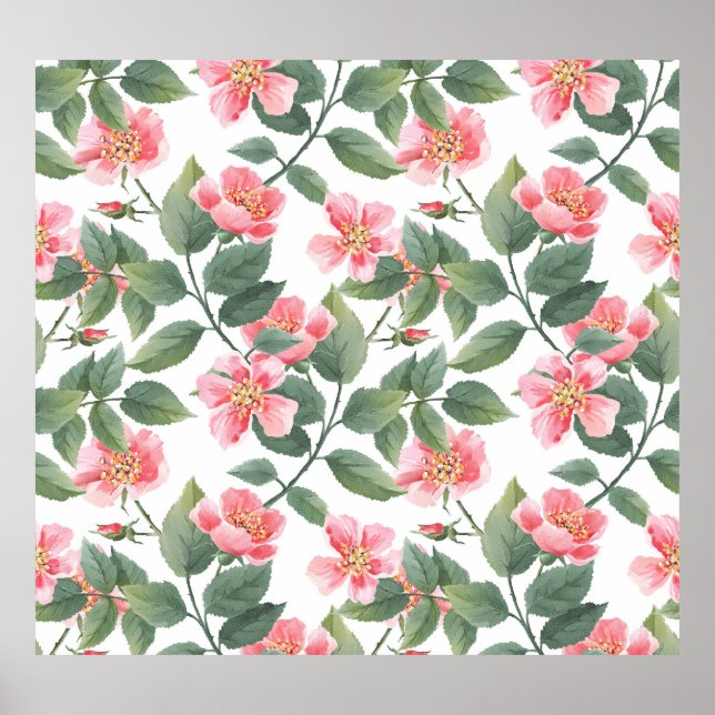 Póster Rosas silvestres acuarela Floral Seamless (Frente)