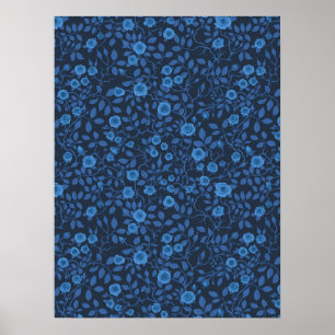 Póster Rosas silvestres en azul