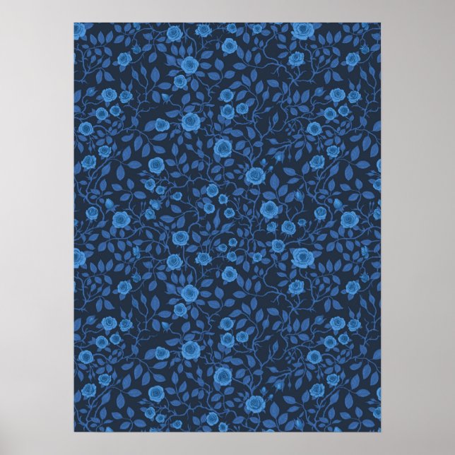 Póster Rosas silvestres en azul (Frente)