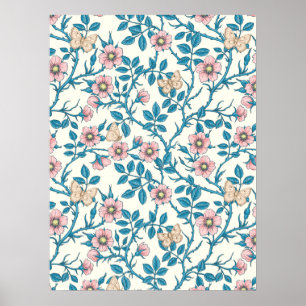 Póster Rosas silvestres y mariposas/rosa/azul/blanco apag