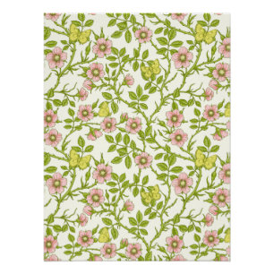 Póster Rosas silvestres y mariposas /rosa/verde pálido/am