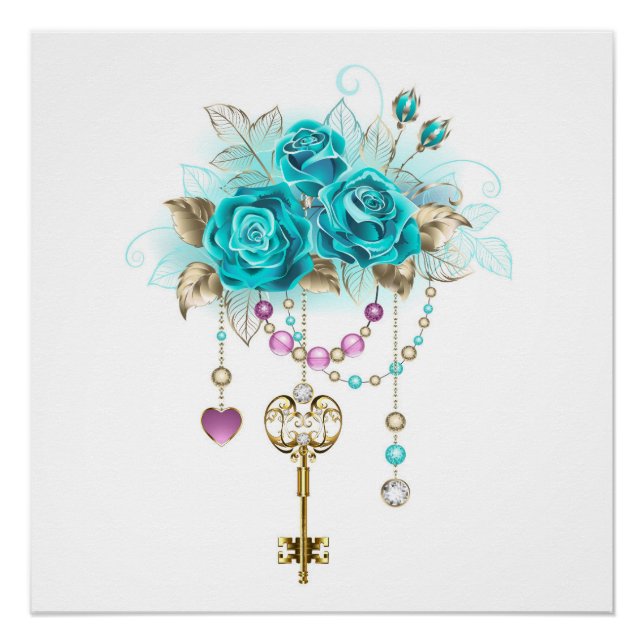 Póster Rosas turquesas con llaves (Anverso)