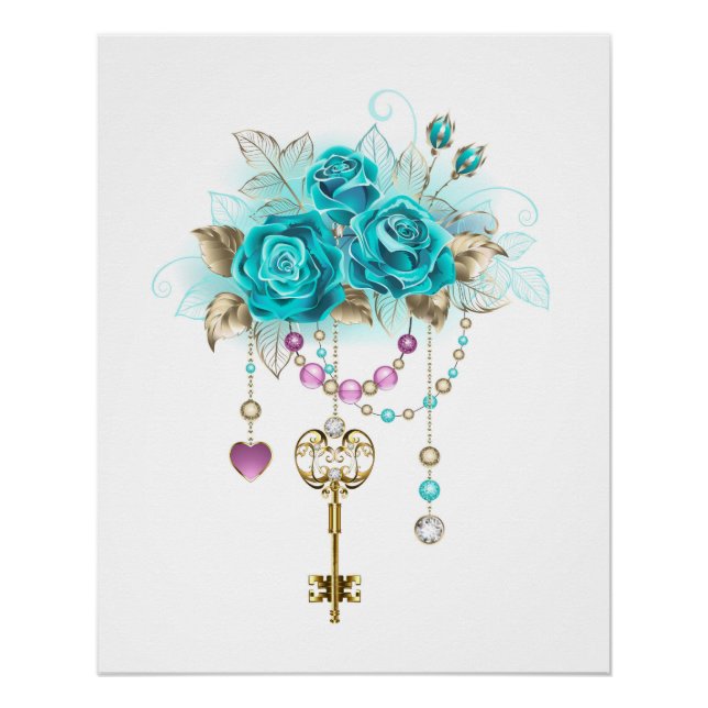 Póster Rosas turquesas con llaves (Anverso)