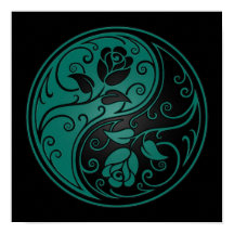 Rosas verde azulados de Yin Yang azules y negros
