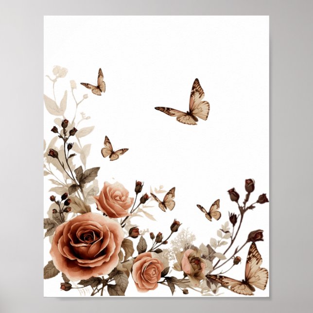 Póster Rosas Vintage & Mariposas (Frente)