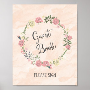 Póster Rosas Wreath Boda Rótulo de Poster de invitado Imp