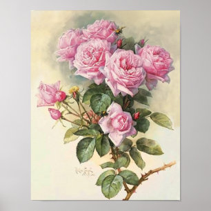 Póster Rosas y abejorros Paul de Longpre Bella Artes