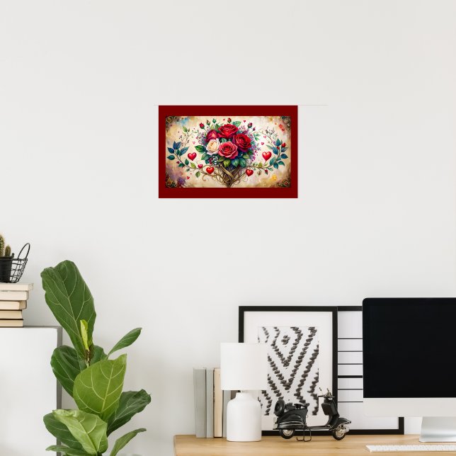 Póster Rosas y Corazones (Oficina en casa)