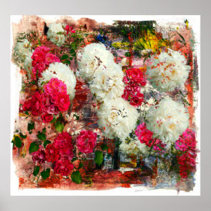 Póster Rosas y peonías y rosas, medios de comunicación mi