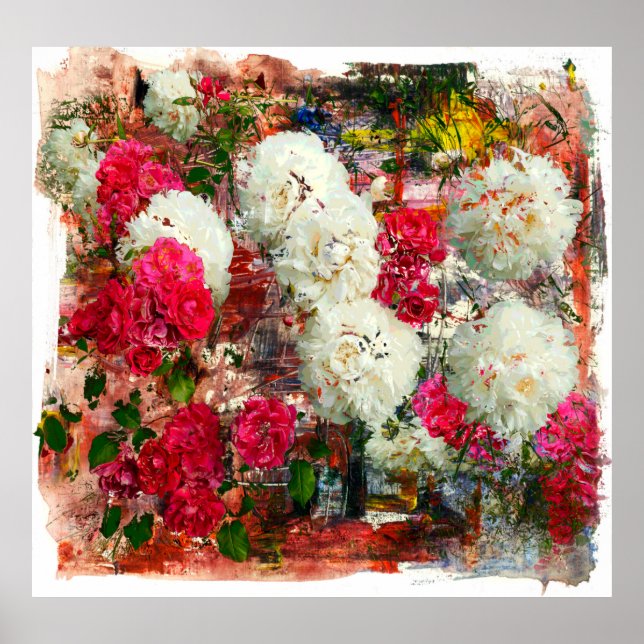 Póster Rosas y peonías y rosas, medios de comunicación mi (Frente)