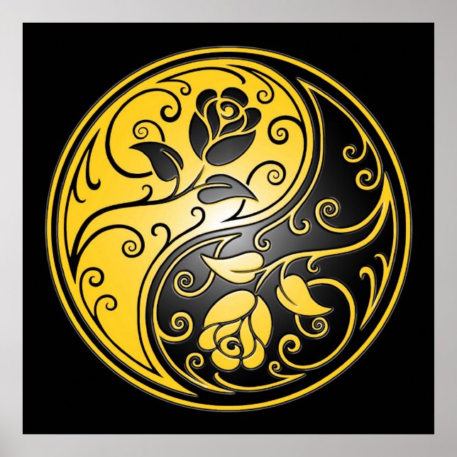 Póster Rosas Yin Yang, amarillo y negro (Frente)