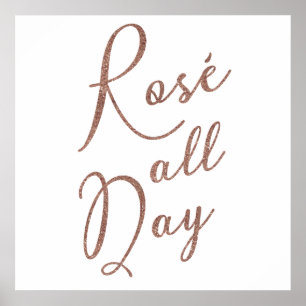 Póster ROSÉ ALL DAY Rosa Poster Purpurina Oro