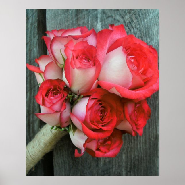 Póster Rose Bouquet | Poster Rustic Barn Wood (Frente)