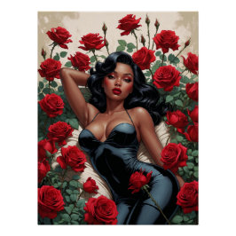 Póster Rose de Minuit – Affiche Pin-Up Noire Glamour