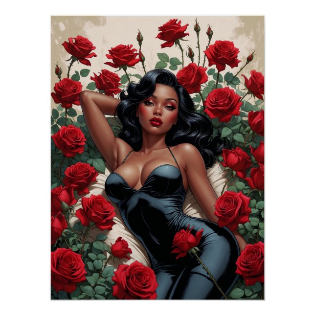 Póster Rose de Minuit – Affiche Pin-Up Noire Glamour (Anverso)
