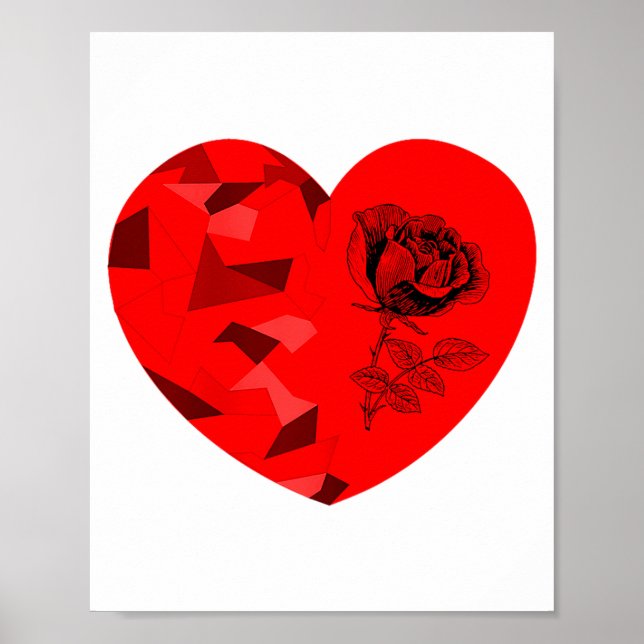 Póster Rose Flower Valentine Red Heart  (Frente)