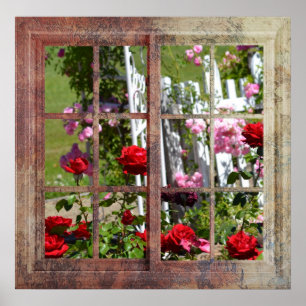 Póster Rose Garden Window Scene