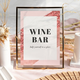 Póster Rose Gold, Blush y Sequin Bar de Vino para Despedi