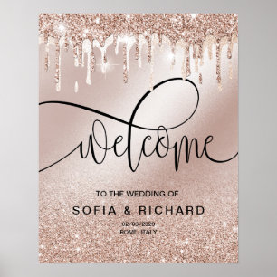 Póster Rose Gold Drips Glittering Calligraphy