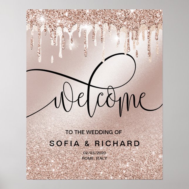 Póster Rose Gold Drips Glittering Calligraphy (Frente)