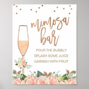 Póster Rose Gold Floral Bridal Shower Mimosa sign