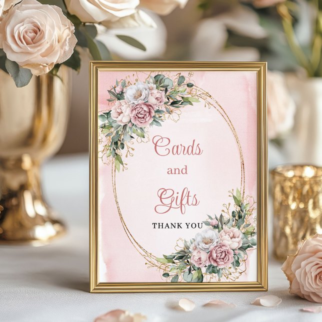 Póster Rose Gold Floral Cards Gifts Baby Shower Tabletop (Rose Gold Floral Cards and Gifts Baby Shower Tabletop)