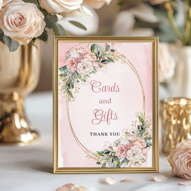 Póster Rose Gold Floral Eucalyptus Cards and Gifts Baby  (Elegant Blush Pink Floral Eucalyptus Cards and Gifts)