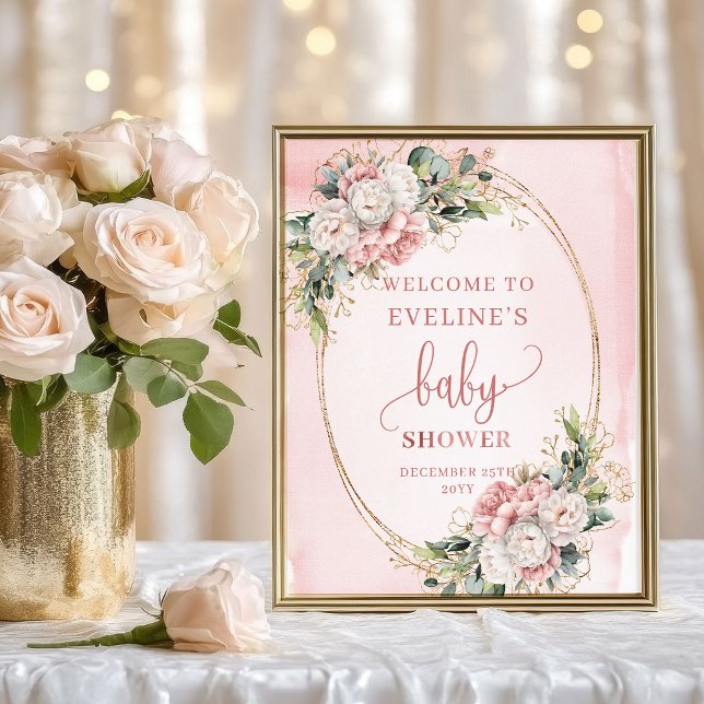 Póster Rose Gold Floral Welcome Baby Shower Tabletop Sign (Rose Gold Floral Welcome Baby Shower Tabletop Sign)