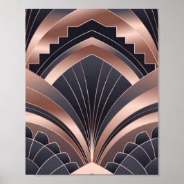 Póster Rose Gold Navy Geometric Fan Neo Deco Art