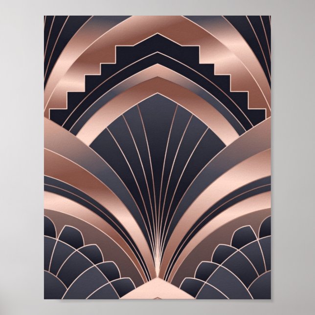 Póster Rose Gold Navy Geometric Fan Neo Deco Art (Frente)