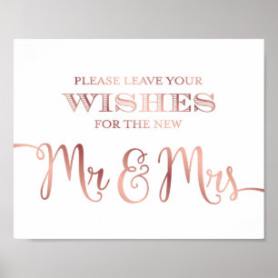 Póster Rose Gold WISHES FOR THE MR AND MRS Sign Print