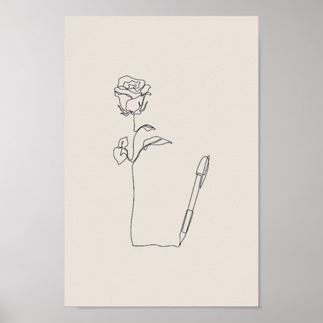 Póster  Rose Pen Sketch - Minimal Black & Floral Poster (Frente)