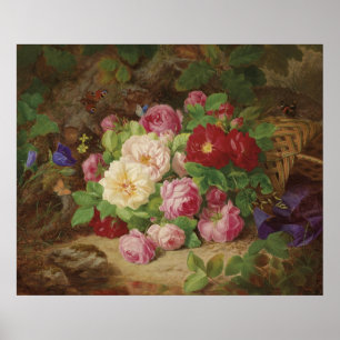 Póster Rose Piece at the Forest Floor with Butterflies