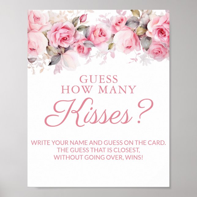 Póster Rose Pink Bridal Shower Guess Kisses Game (Frente)