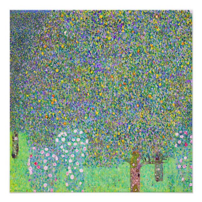 Póster Rosebushes de Gustav Klimt bajo la pintura del árb (Anverso)