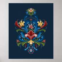 Rosemaling Escandinavo Folk Azul Rojo