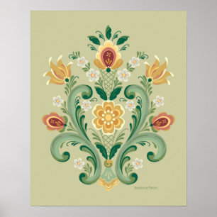 Póster Rosemaling Green y Gold