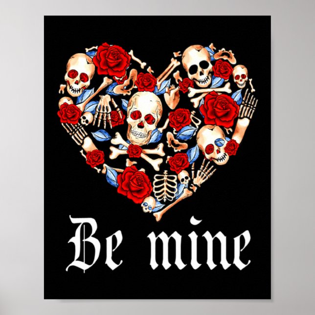 Póster Roses And Skulls Heart Gothic Style Valentine Be M (Frente)