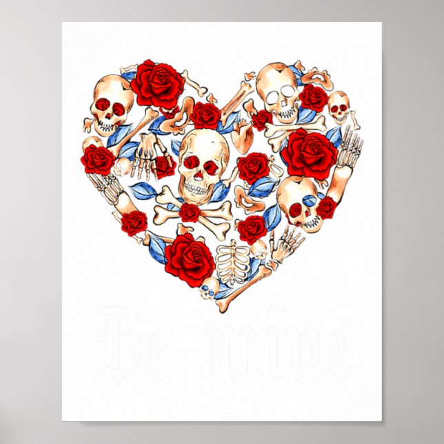 Póster Roses And Skulls Heart Gothic Style Valentine Be M (Frente)