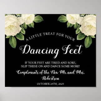 Póster Roses Blancas Pies De Baile Flip Flops Boda Rótulo