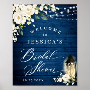 Póster Roses blancos Lantern Blue Wood Brillante Ducha