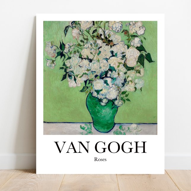 Póster Roses by Vincent Van Gogh (Van Gogh's Bold Blooms: "Roses (1890)" Poster! Vivid colors, museum quality)