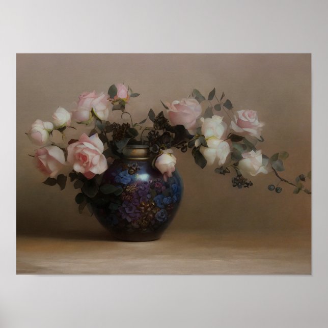 Póster Roses in a beautifull vase - still life paintin (Frente)
