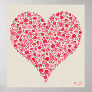 Póster Roses rojas rosadas Amor Corazón Pintar Imprimir